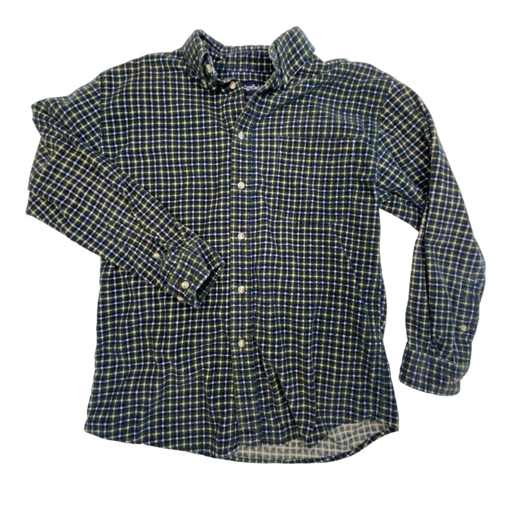 Sedgefield Men’s Medium Green Blue Check Shirt Long Sleeve Shirt Corduroy